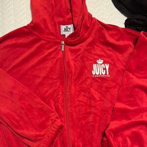 Juicy Couture Red Velour Jumpsuit Hoodie. Size Large.